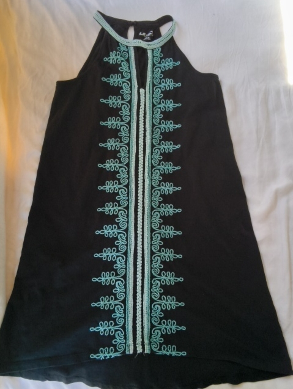 Embroidery Half Black Halter Dress Teal Coloring, 8,